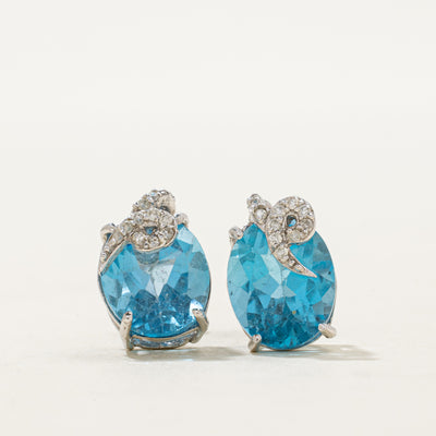 Blue Topaz & Diamond Stud Earrings | 8.00ctw, 0.12ctw |