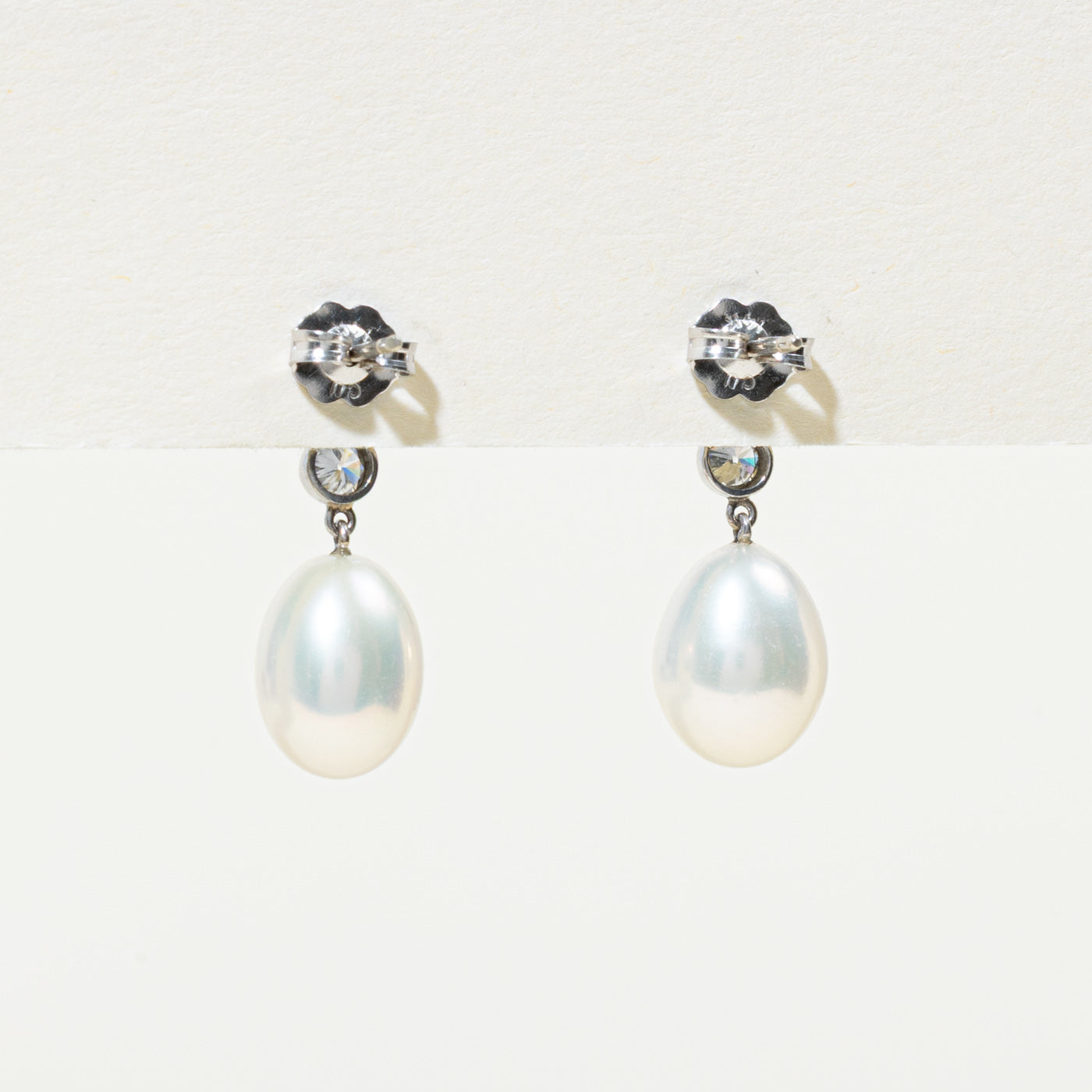 Bezel Set Amethyst, Diamond & Pearl Drop Earrings | 0.90ctw, 0.20ctw |