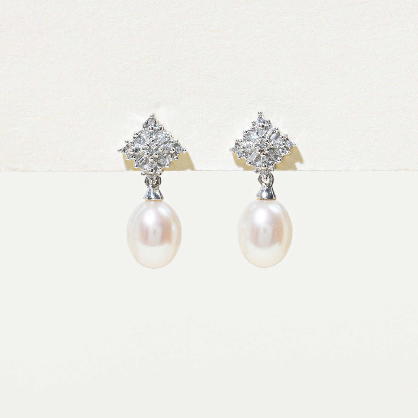 Diamond Cluster & Pearl Drop Earrings | 0.10ctw