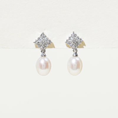 Diamond Cluster & Pearl Drop Earrings | 0.10ctw