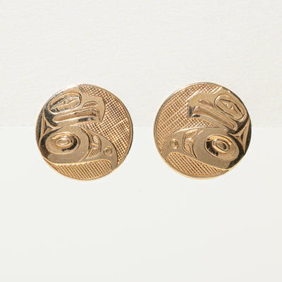 14k Yellow Gold Indigenous Art Stud Earrings