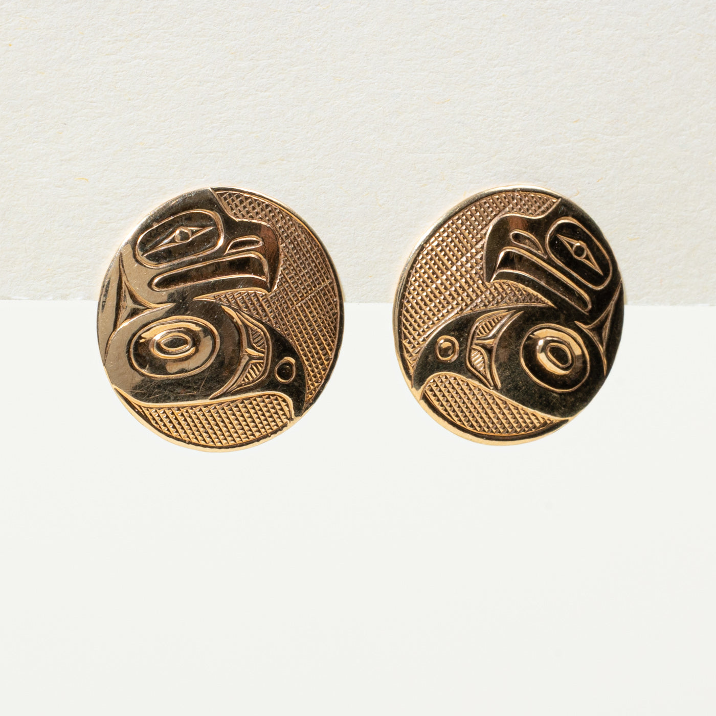 14k Yellow Gold Indigenous Art Stud Earrings