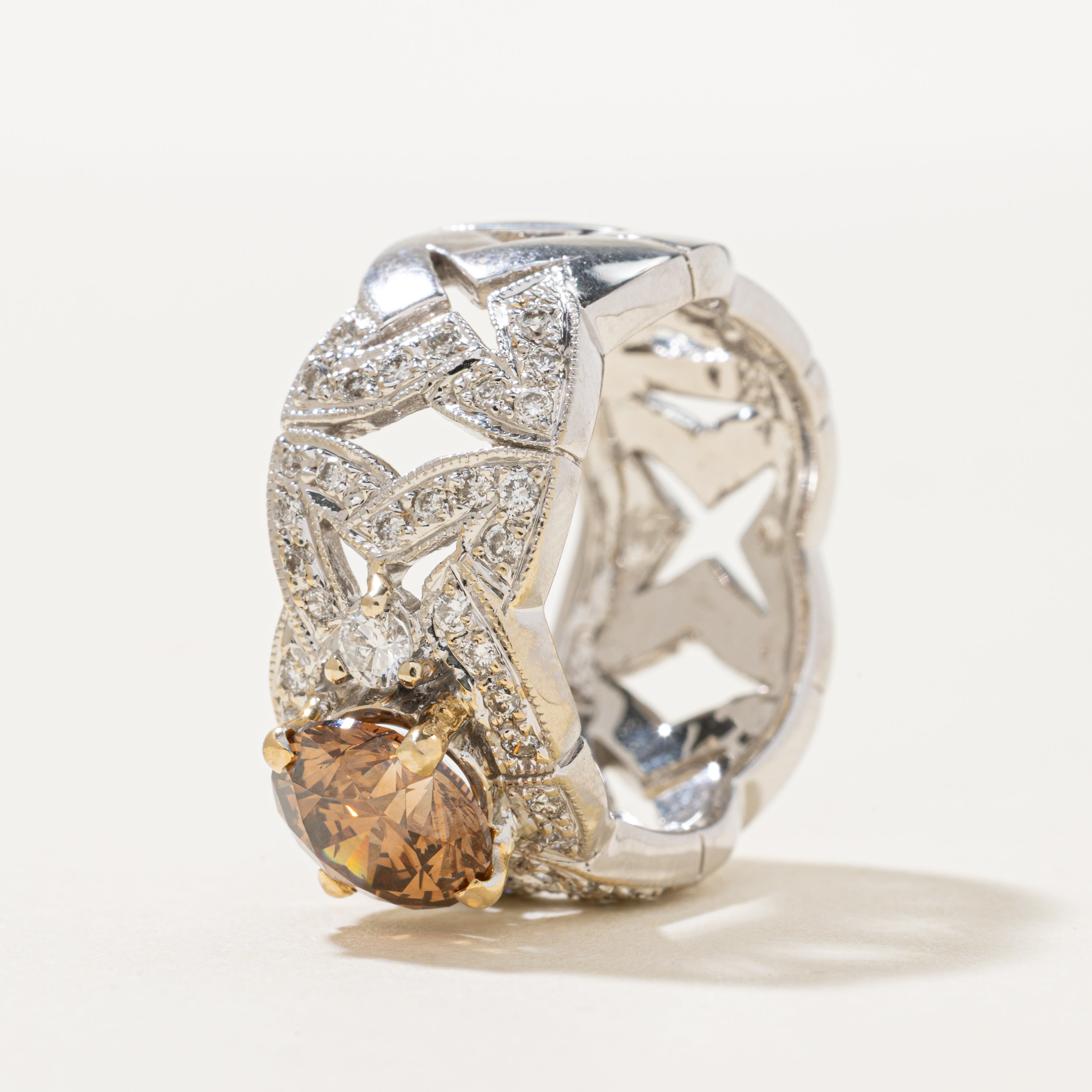 1.75ct GIA-graded Fancy Orange Brown Natural Diamond Ring | GIA 1.75ct Fancy Colour | 0.60ctw | SZ 6.5