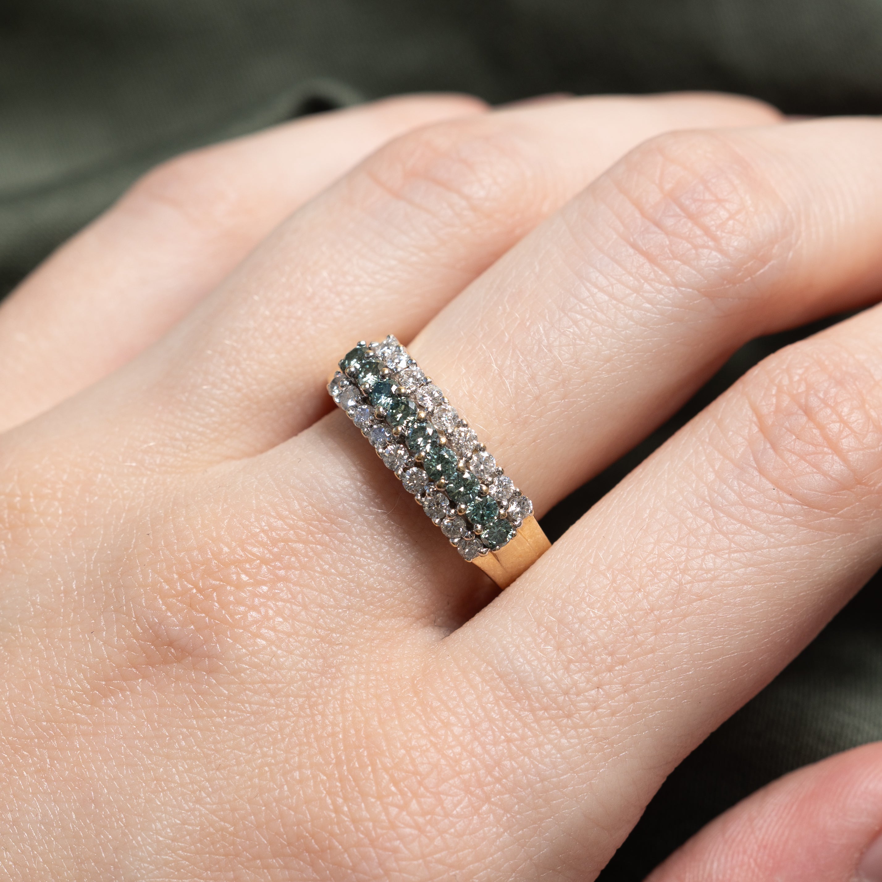 Multi Row Blue & White Diamond Ring | 0.90ctw | SZ 7