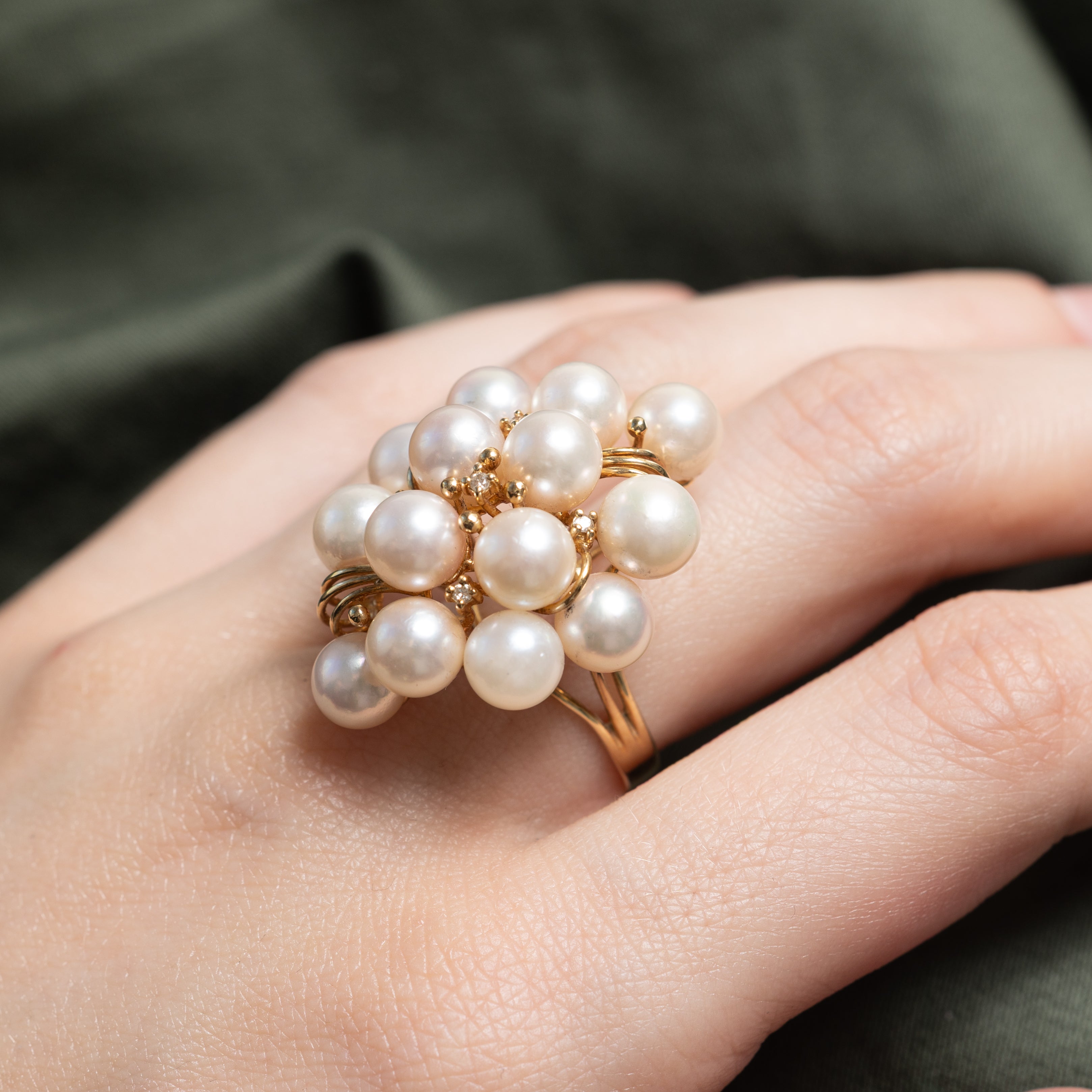 Pearl & Diamond Cluster Cocktail Ring | 0.03ctw | SZ 7