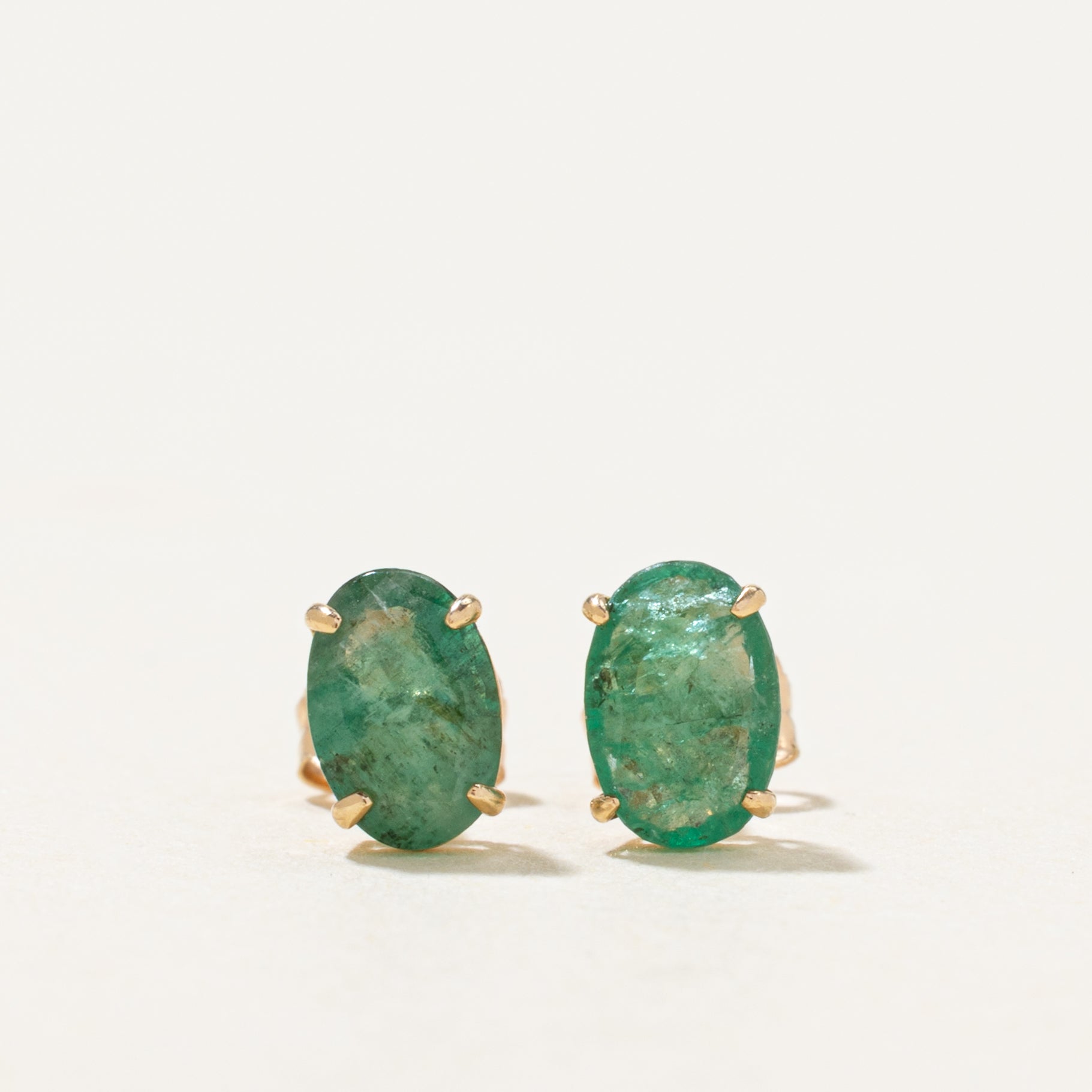 Oval Cut Green Emerald Stud Earrings | 0.50ctw