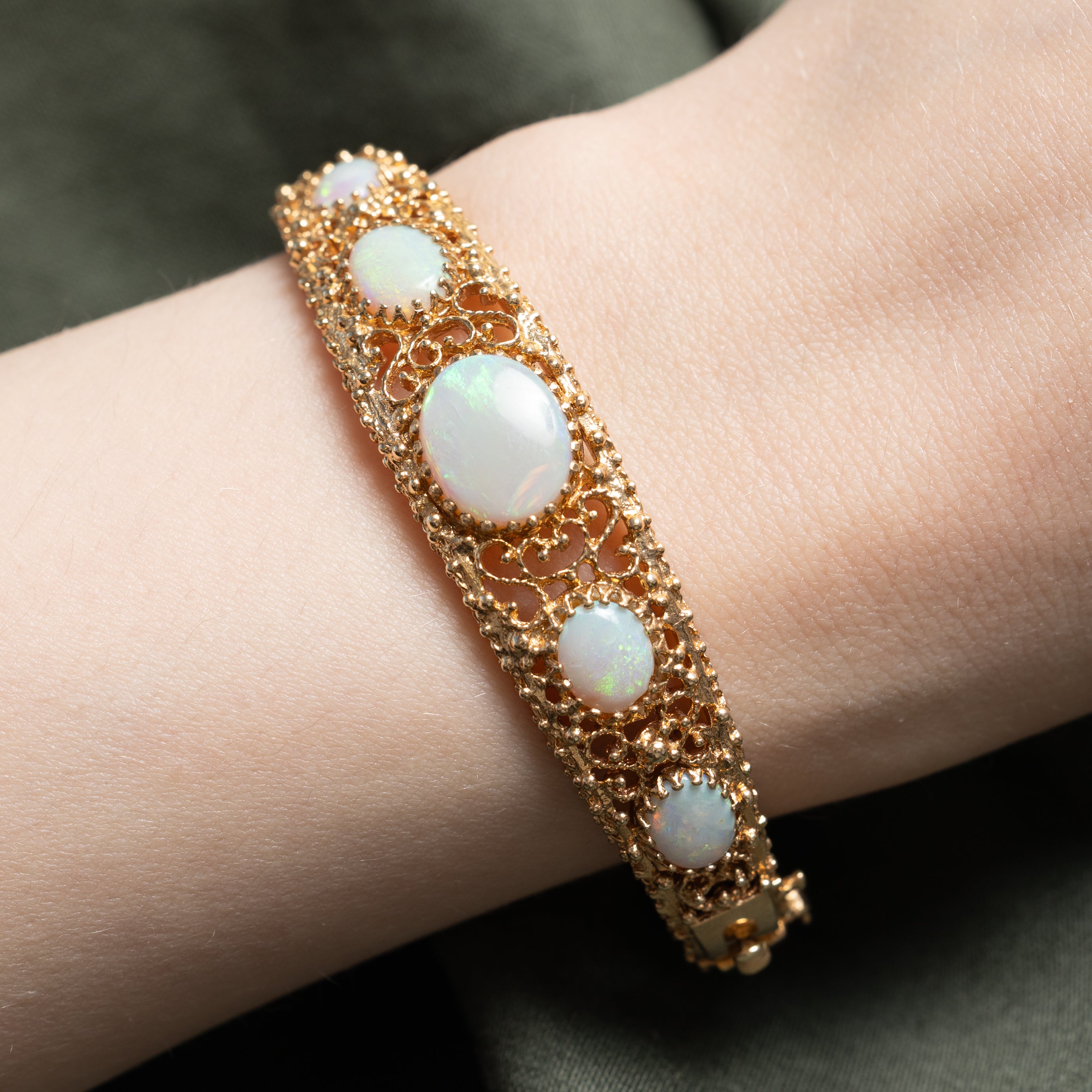 Opal Ornate Scrollwork Bangle | 8.00ctw | 6"