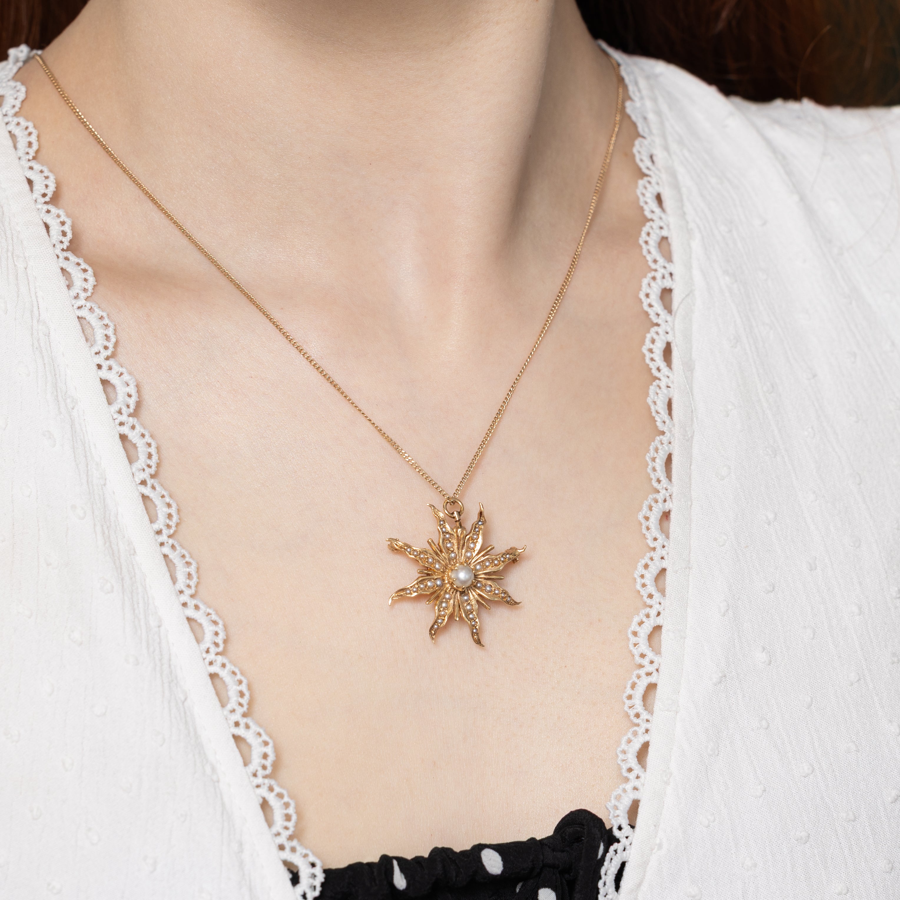 Edwardian Pearl Sunburst Convertible Pendant & Brooch