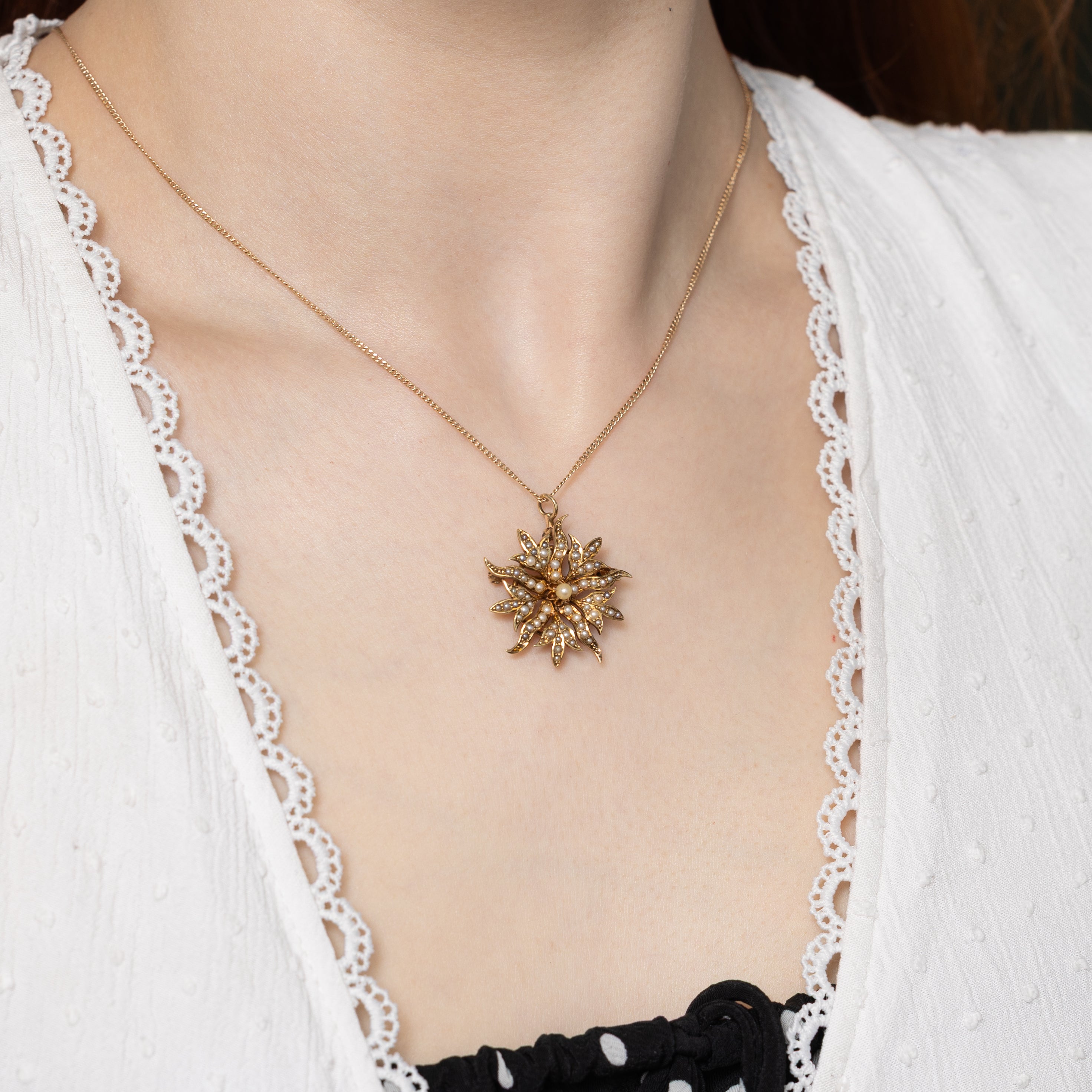 Edwardian Pearl Sunburst Convertible Pendant & Brooch