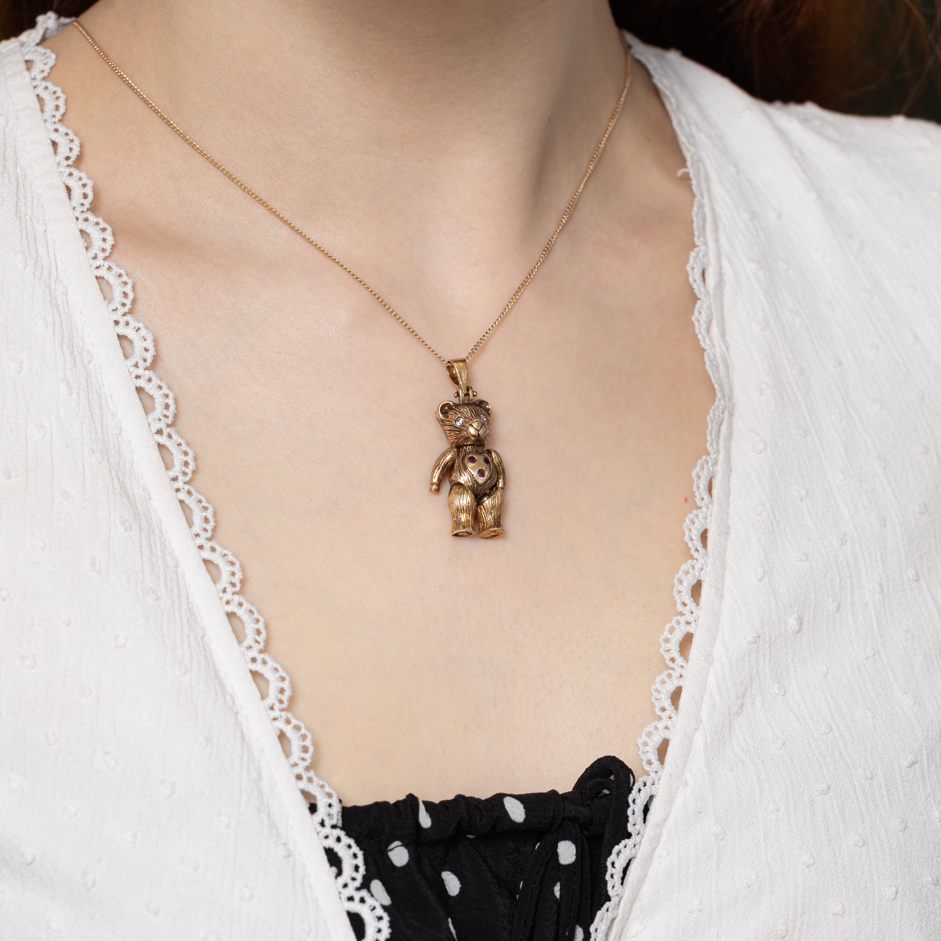 2003 Sheffield Paste & Ruby Kinetic Teddy Bear Pendant | 0.05ctw