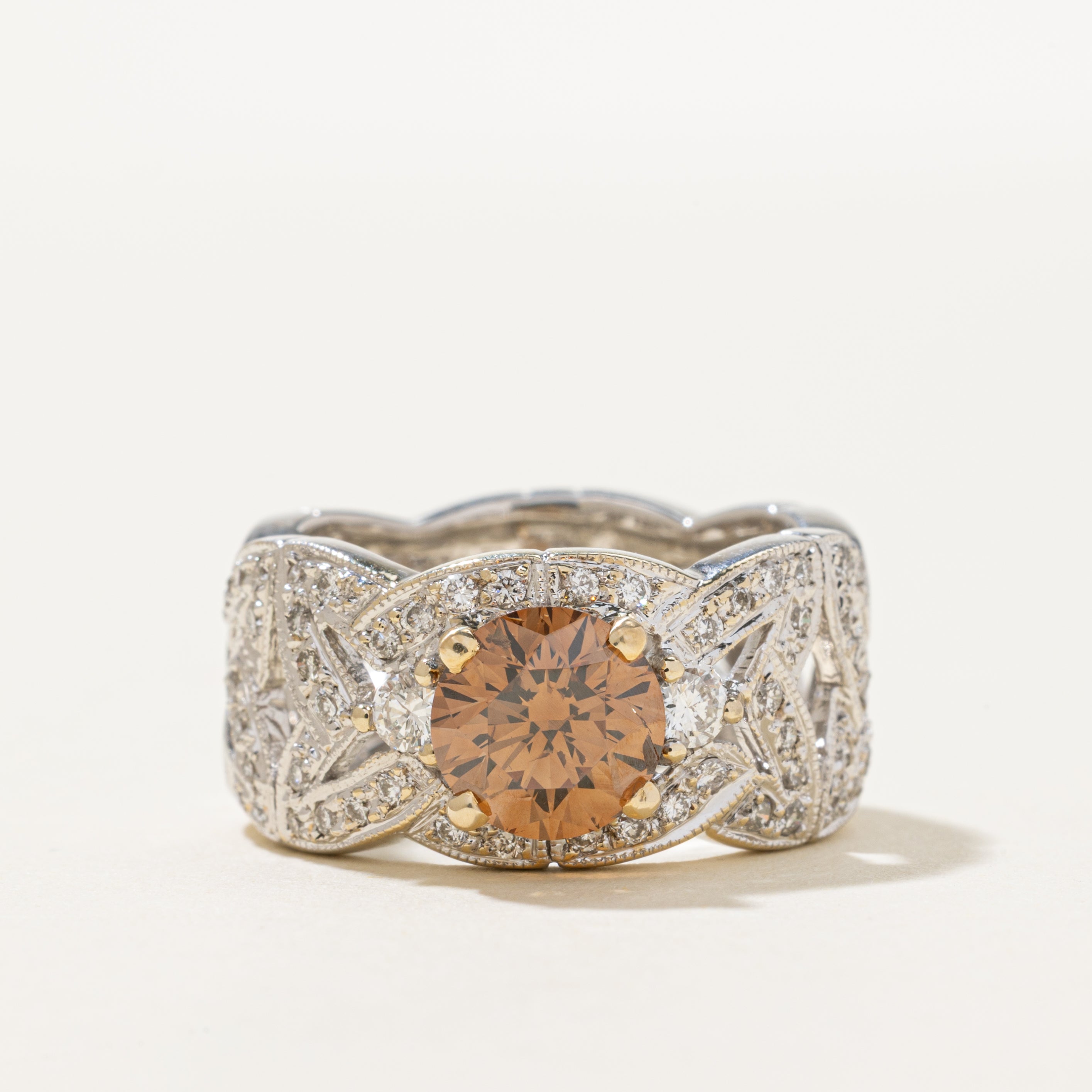 1.75ct GIA-graded Fancy Orange Brown Natural Diamond Ring | GIA 1.75ct Fancy Colour | 0.60ctw | SZ 6.5