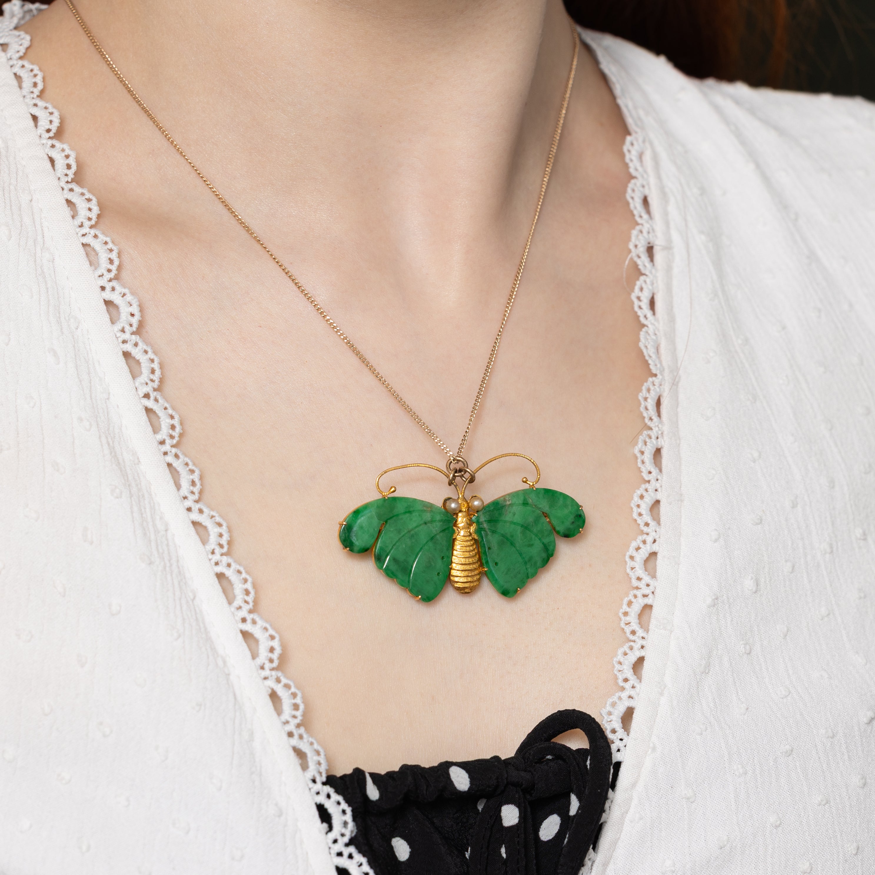 Treated Jadeite & Pearl Butterfly Convertible Pendant & Brooch | 9.30ctw