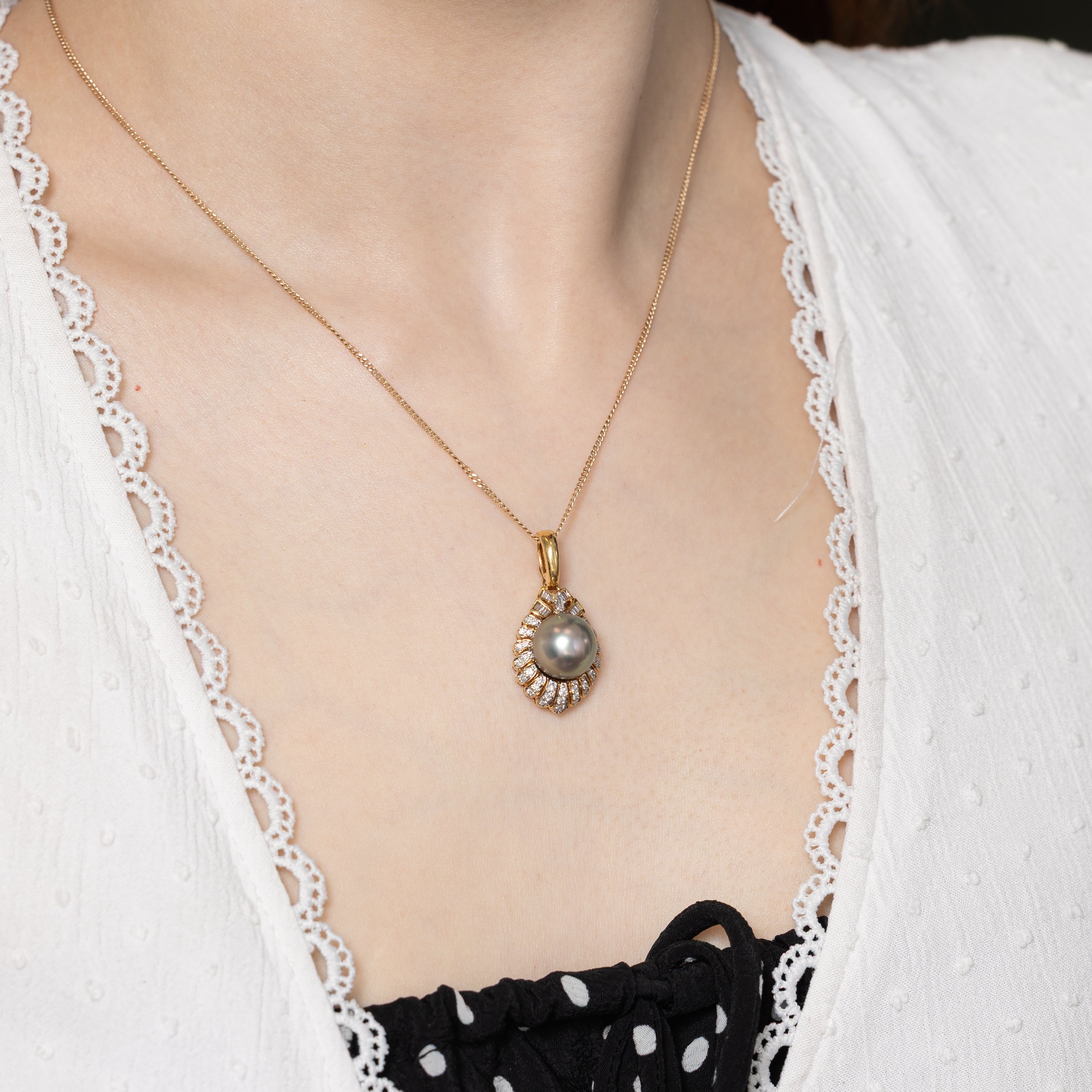 Gray Pearl & Diamond Halo Pendant | 0.33ctw
