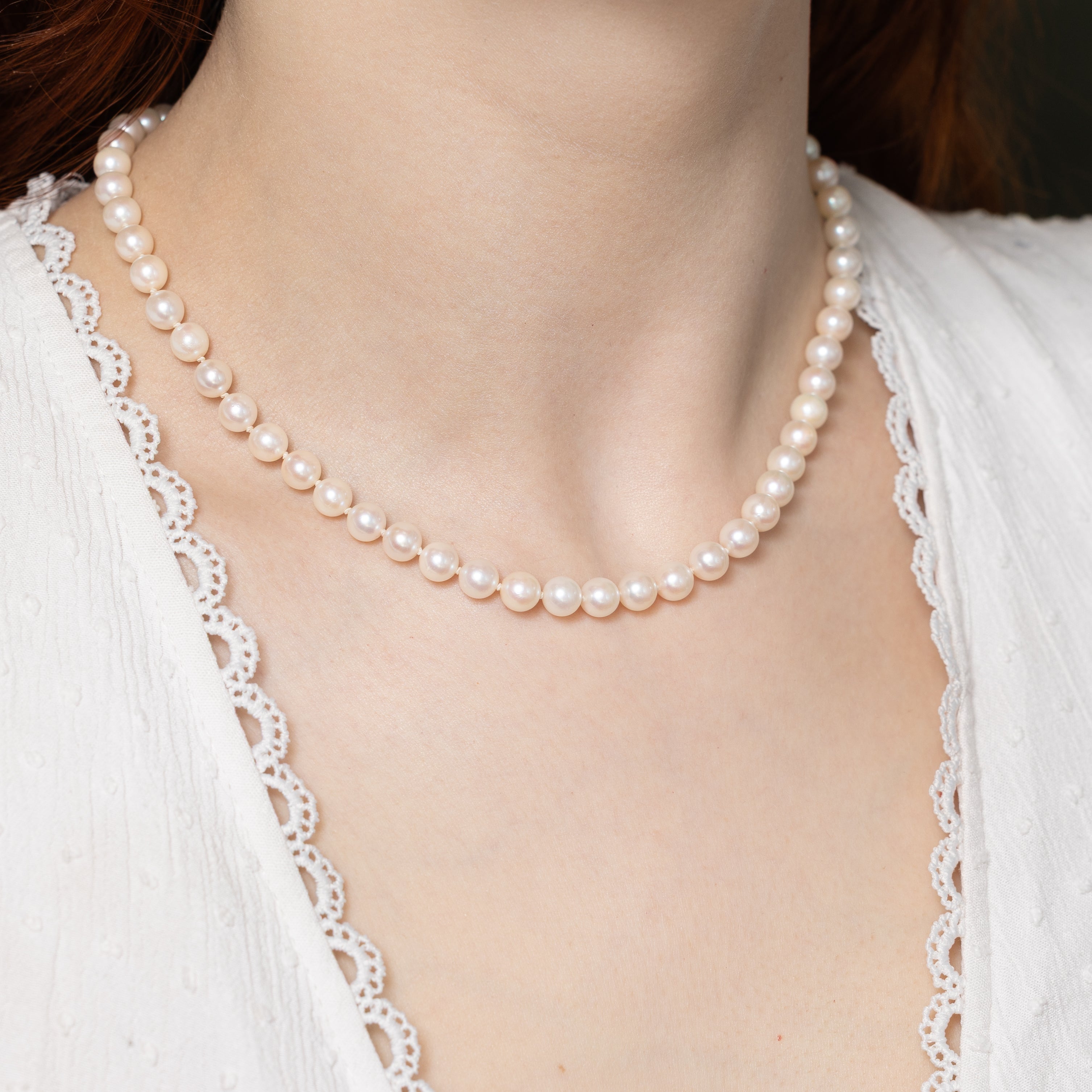 Pearl Strand & Sapphire Clasp Necklace | 0.12ctw | 16.5"