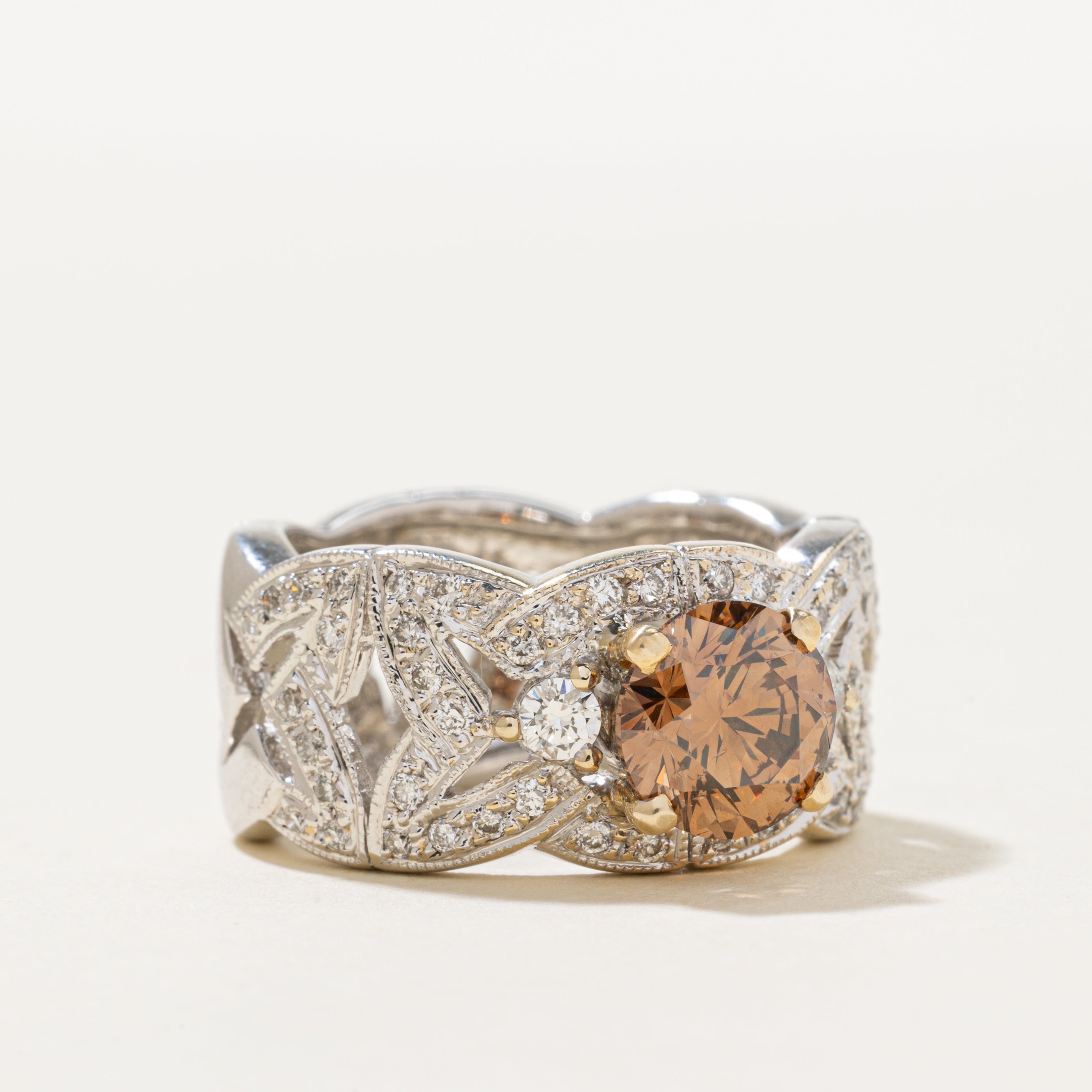 1.75ct GIA-graded Fancy Orange Brown Natural Diamond Ring | GIA 1.75ct Fancy Colour | 0.60ctw | SZ 6.5
