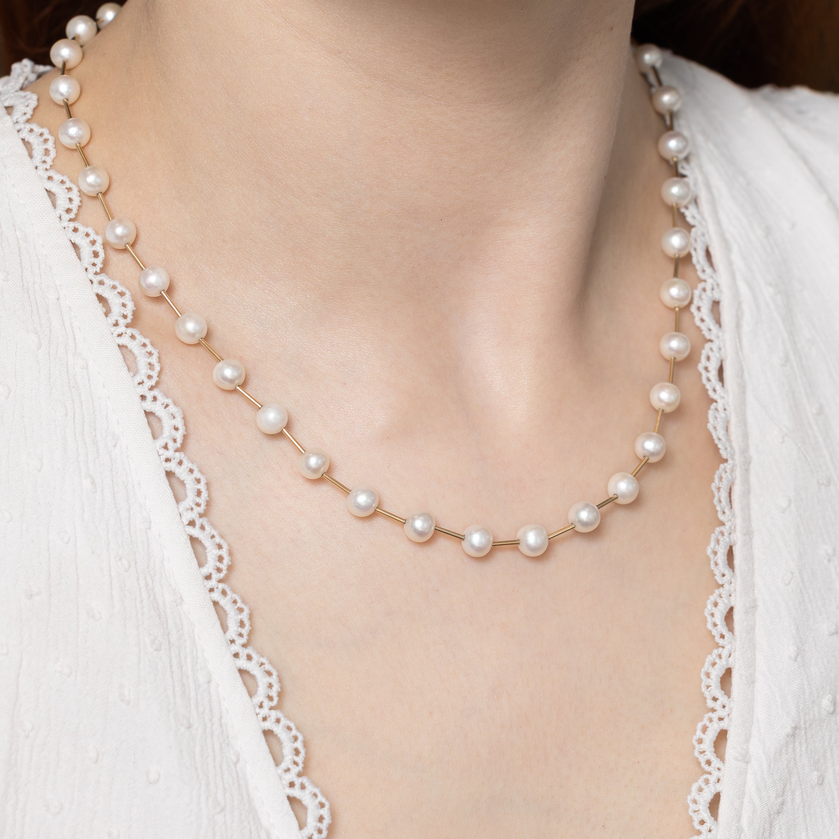 Pearl Satellite Beaded Necklace | 17"