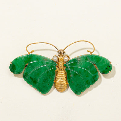 Treated Jadeite & Pearl Butterfly Convertible Pendant & Brooch | 9.30ctw