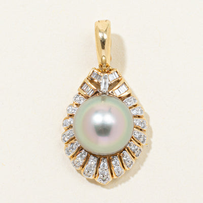 Gray Pearl & Diamond Halo Pendant | 0.33ctw
