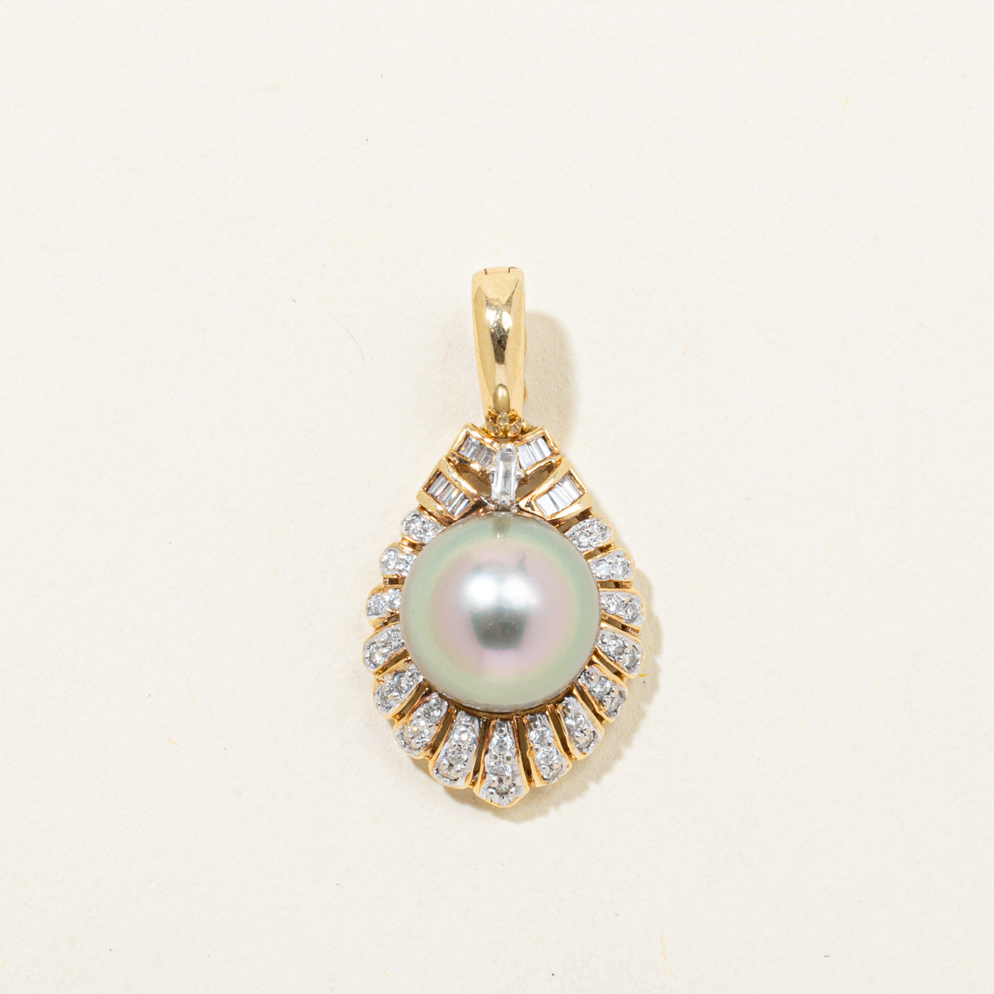 Gray Pearl & Diamond Halo Pendant | 0.33ctw