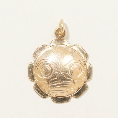 14k Yellow Gold Indigenous Art Sun Pendant