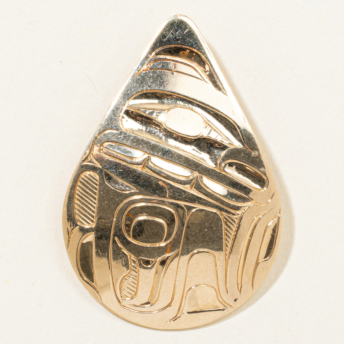 14k Yellow Gold Indigenous Art Teardrop Pendant