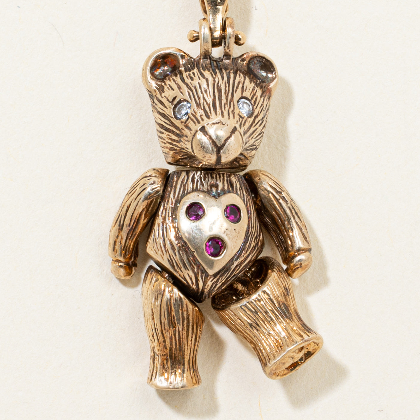 2003 Sheffield Paste & Ruby Kinetic Teddy Bear Pendant | 0.05ctw
