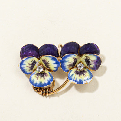 c. 1900 Diamond & Enamel Pansy Convertible Pendant & Brooch | 0.07ctw