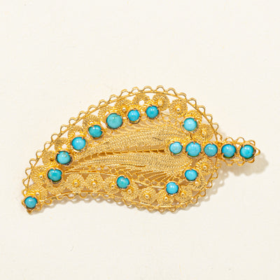 Turquoise Filigree Feather Brooch | 1.10ctw
