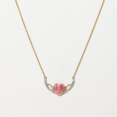 Enamel & Diamond Lotus Flower Necklace | 0.08ctw | 15