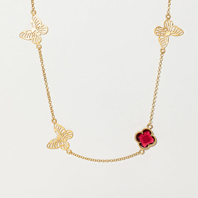 Butterfly & Pasté Glass Clover Satellite Necklace | 15.00ctw | 30