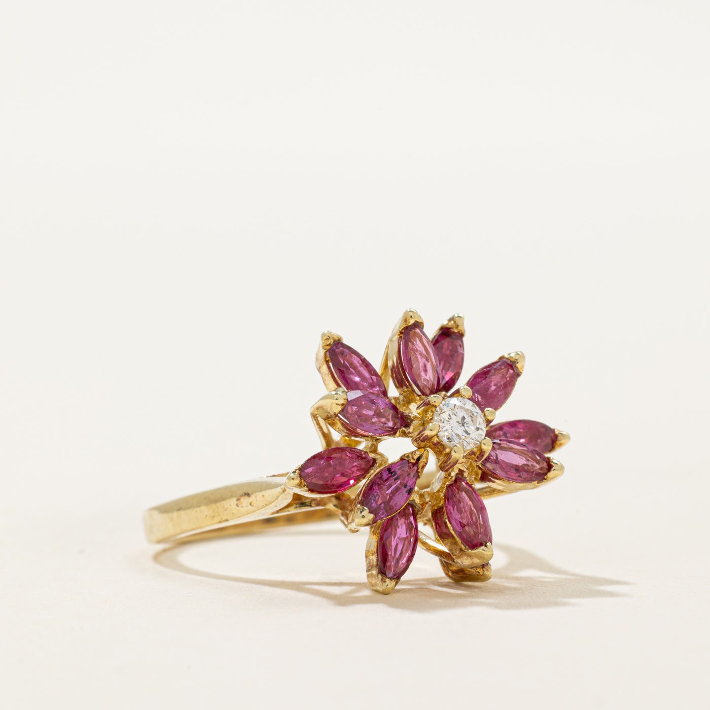 Ruby & Diamond Flower Ring | 0.84ctw, 0.08ct | SZ 7.75
