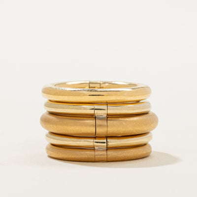 18k Yellow Gold Interlocking Matte & Glossy Ring Stack | SZ 6