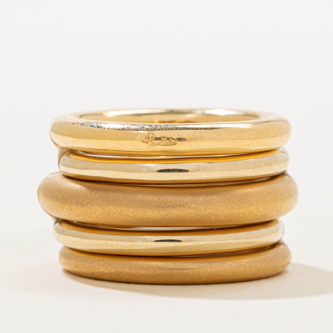 18k Yellow Gold Interlocking Matte & Glossy Ring Stack | SZ 6