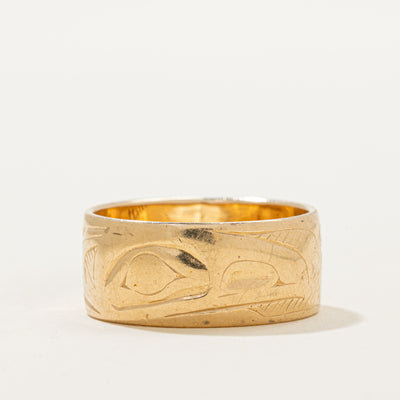 'Bill Helin' 14k Yellow Gold Indigenous Art Engraved Band | SZ 9