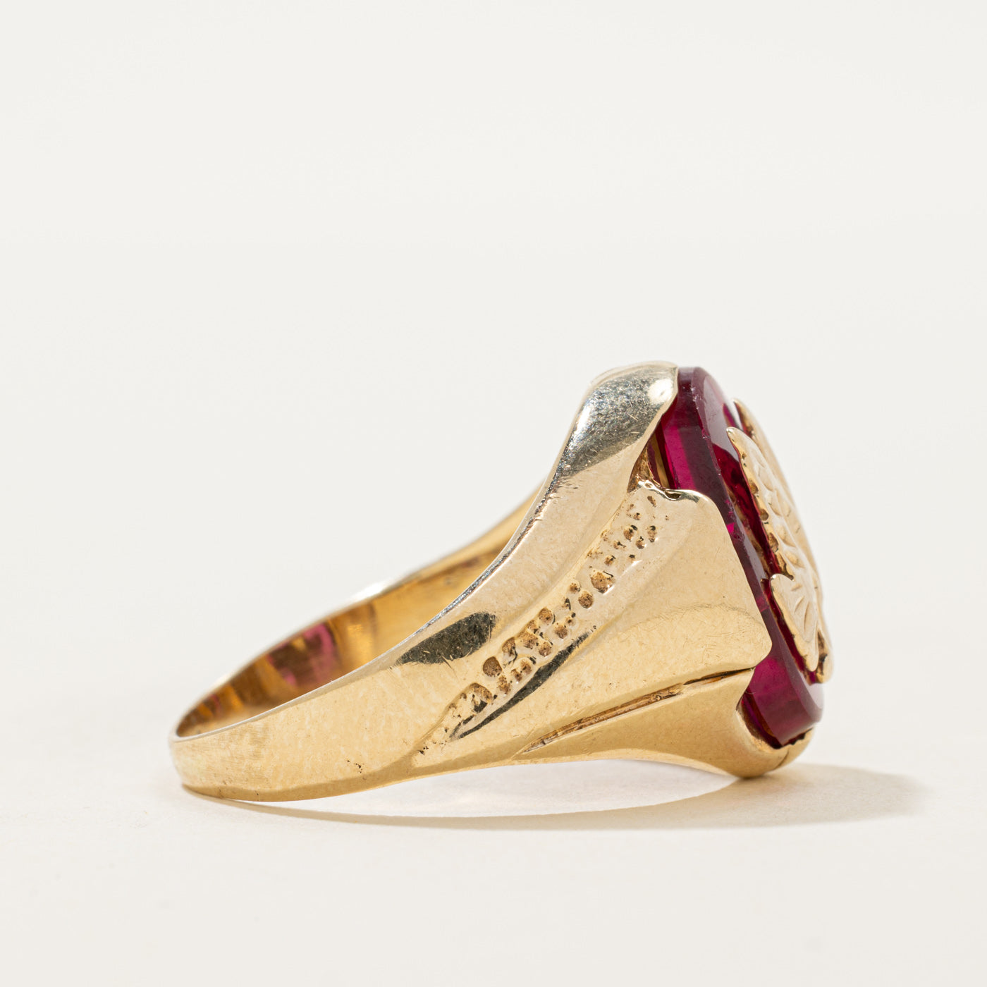 Synthetic Ruby Eagle Engraved Ring | 5.50ct | SZ 11