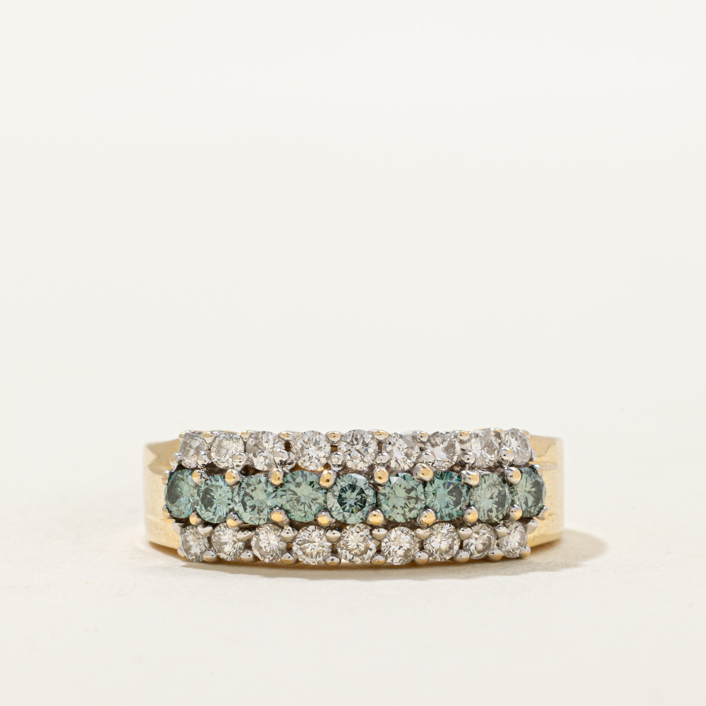 Multi Row Blue & White Diamond Ring | 0.90ctw | SZ 7