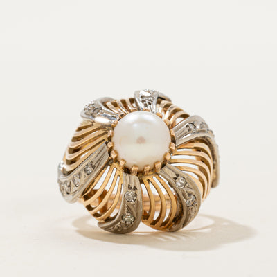Pearl & Diamond Pinwheel Design Dome Ring | 0.08ctw | SZ 6
