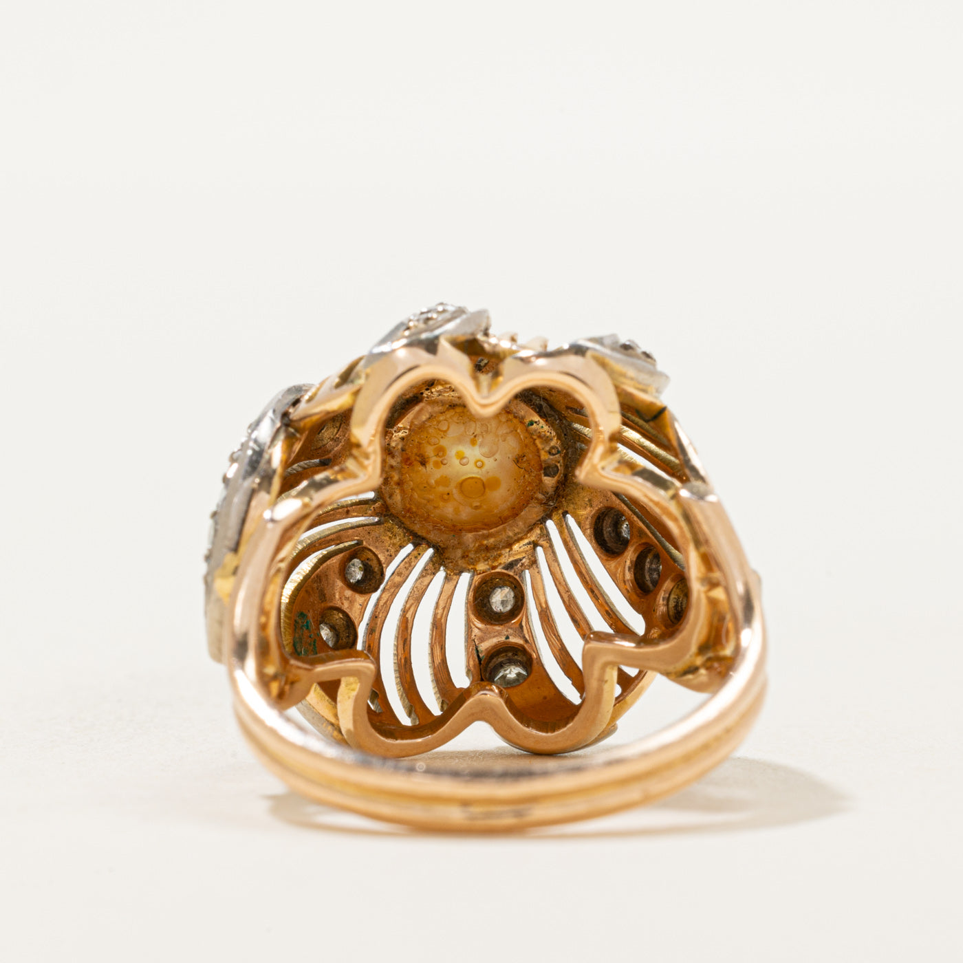 Pearl & Diamond Pinwheel Design Dome Ring | 0.08ctw | SZ 6
