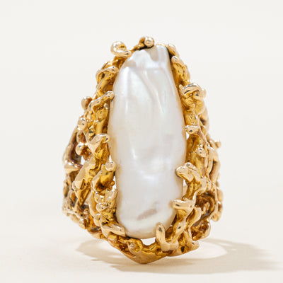 Baroque Pearl Openwork Cocktail Ring | SZ 6.75