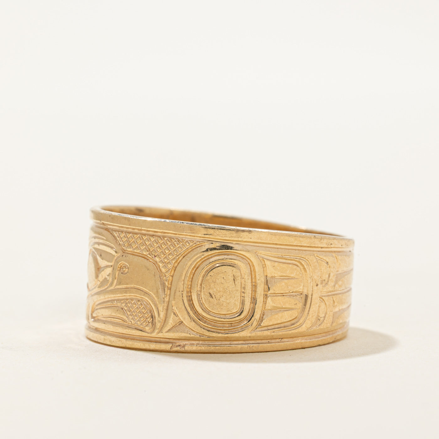 'Ron Jackson' 14k Yellow Gold Indigenous Art Ring | SZ 14