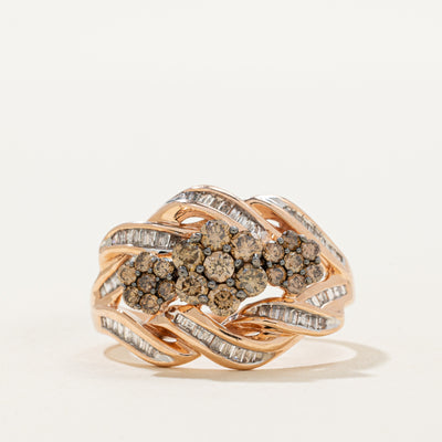 Brown & White Diamond Cluster Twisted Ring | 0.78ctw | SZ 7