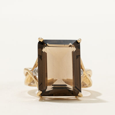 Diamond & Basket Set Smoky Quartz Cocktail Ring | 0.01ct | 8.80ct | SZ 7