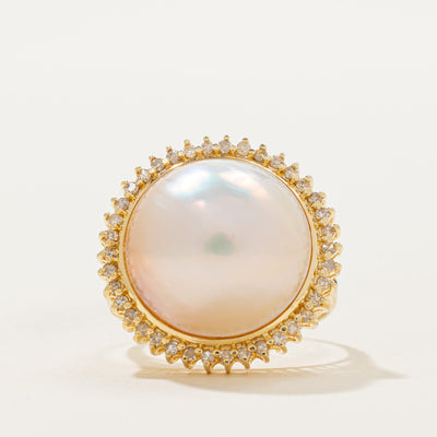 Mabé Pearl & Diamond Halo Cocktail Ring | 0.20ctw | SZ 6
