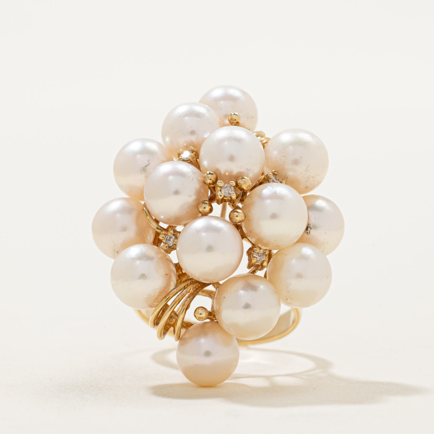 Pearl & Diamond Cluster Cocktail Ring | 0.03ctw | SZ 7