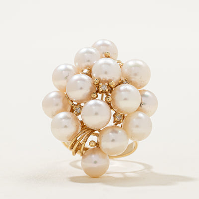 Pearl & Diamond Cluster Cocktail Ring | 0.03ctw | SZ 7