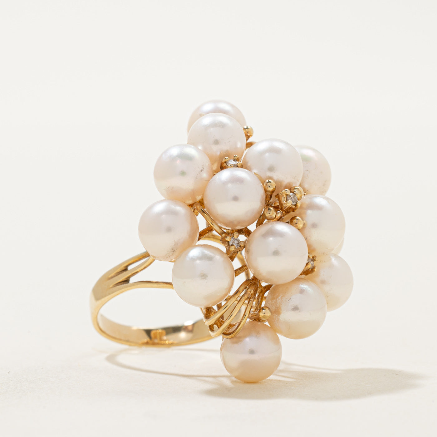 Pearl & Diamond Cluster Cocktail Ring | 0.03ctw | SZ 7
