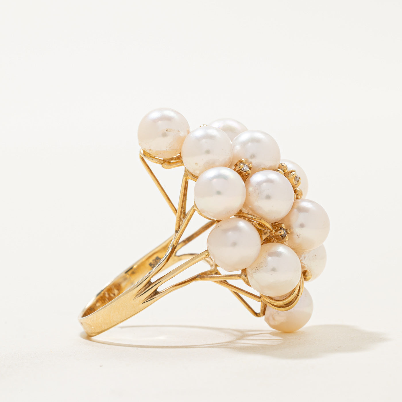 Pearl & Diamond Cluster Cocktail Ring | 0.03ctw | SZ 7