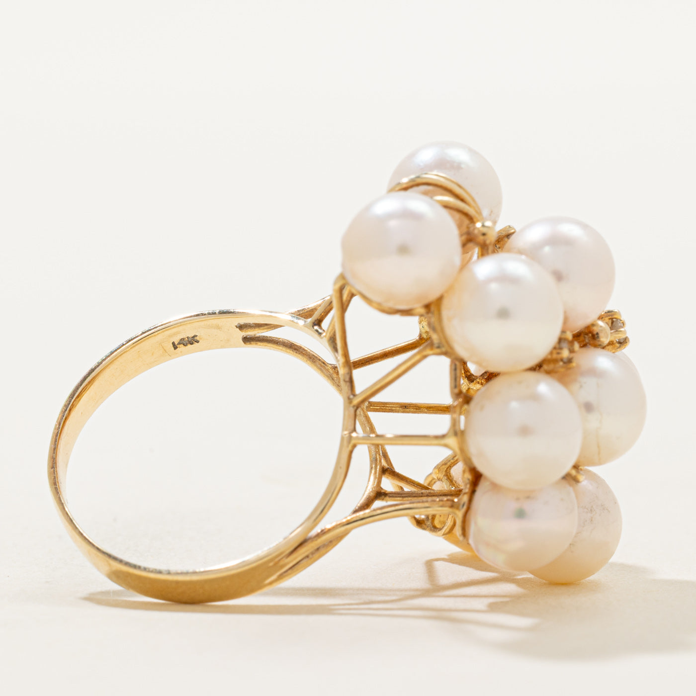 Pearl & Diamond Cluster Cocktail Ring | 0.03ctw | SZ 7
