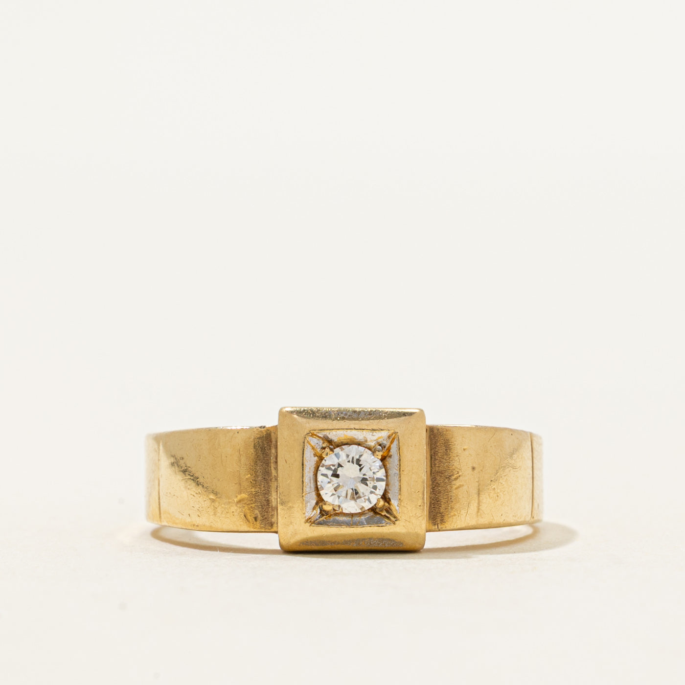 18k Solitaire Diamond Square Ring | 0.12ct | SZ 6.75
