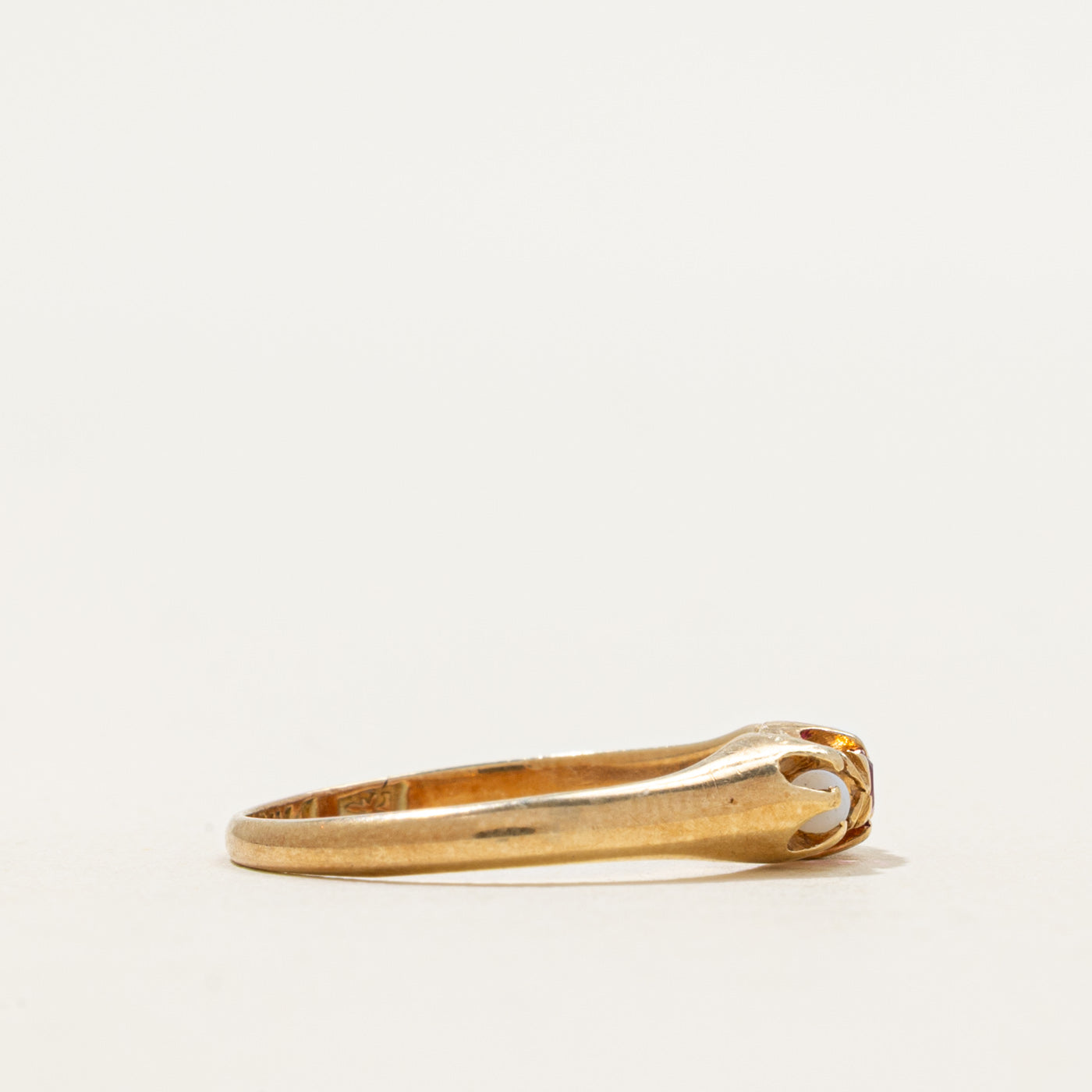 Belcher Set Synthetic Ruby & Pearl Petite Ring | 0.05ct | SZ 5.75